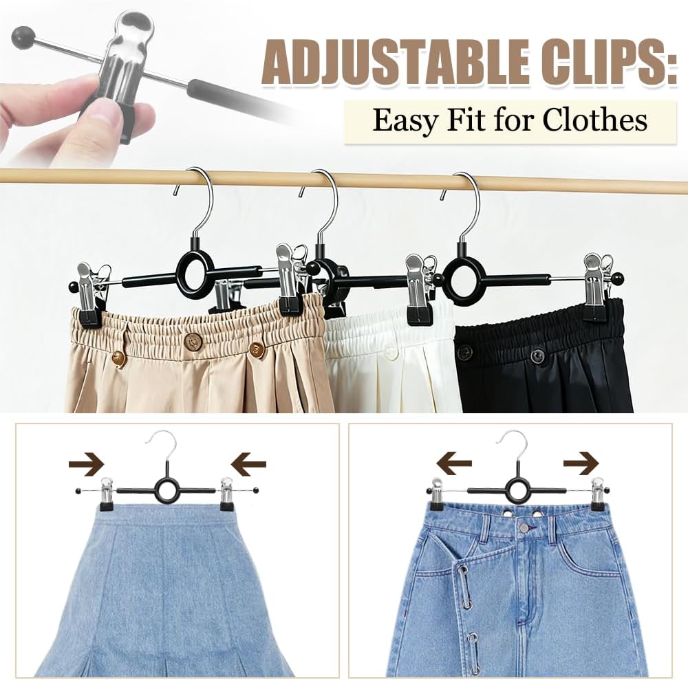 Detalle de 10 Pack Trouser & Skirt Hangers with Adjustable Non-Slip Clips and Rotatable Metal Hooks