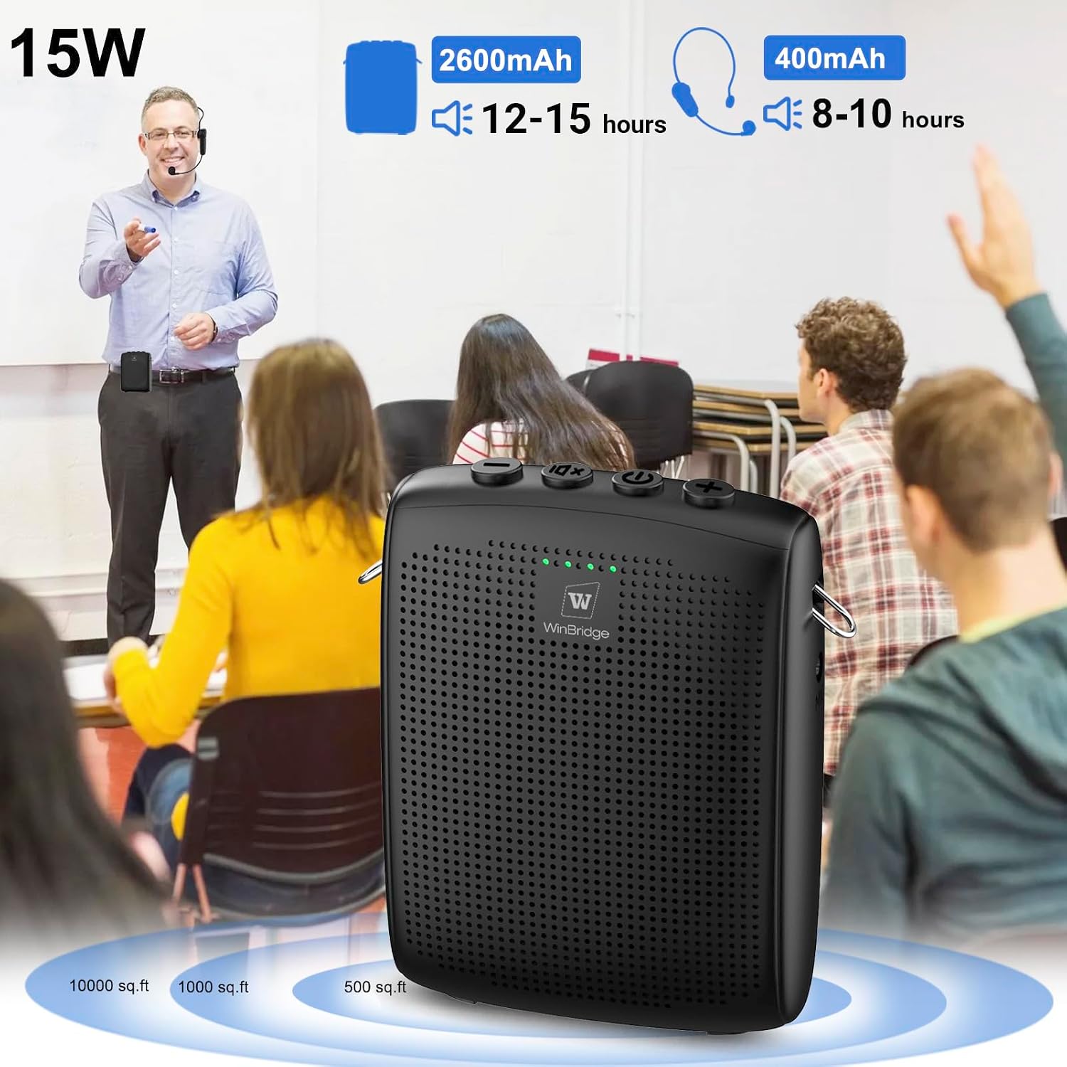 Thumbnail 2 de WinBridge WB002 Voice Amplifier with 15W Speaker, Bluetooth and Wireless Mic