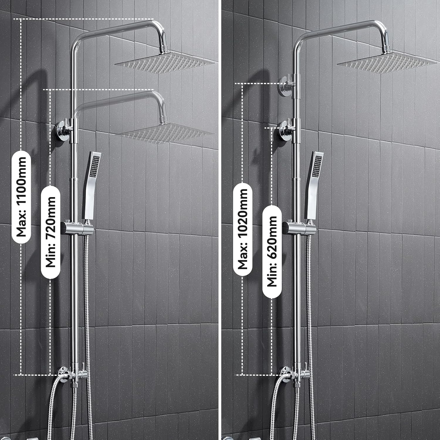 Thumbnail 6 de Auralum Colonna Doccia senza Miscelatore in Acciaio Inox 304, Altezza 72–110 cm con Soffione e Doccetta