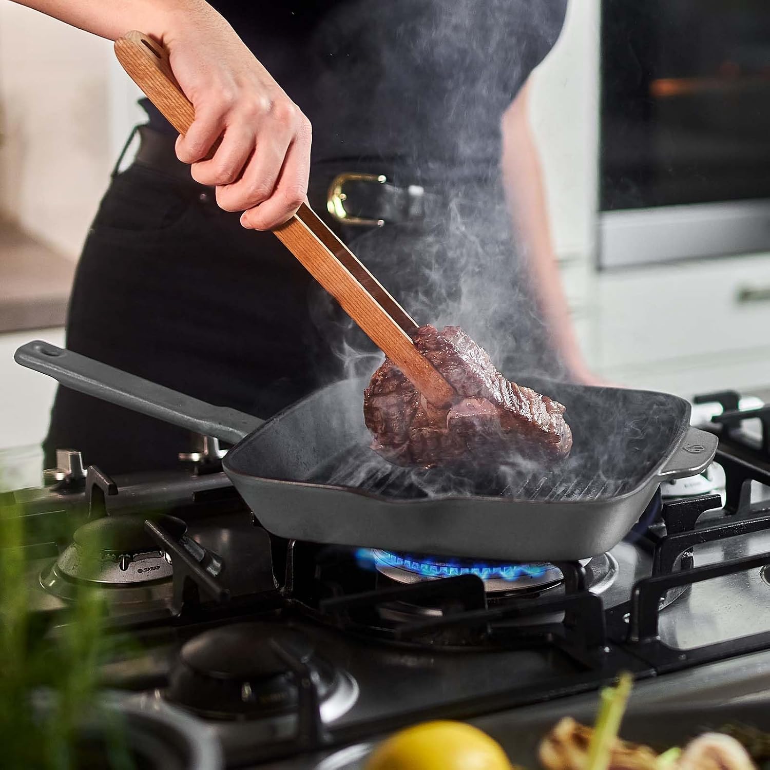 Detalle 2 de Springlane Kitchen Cast Iron Grill Pan, enamelled, 20 x 20 cm, Anthracite