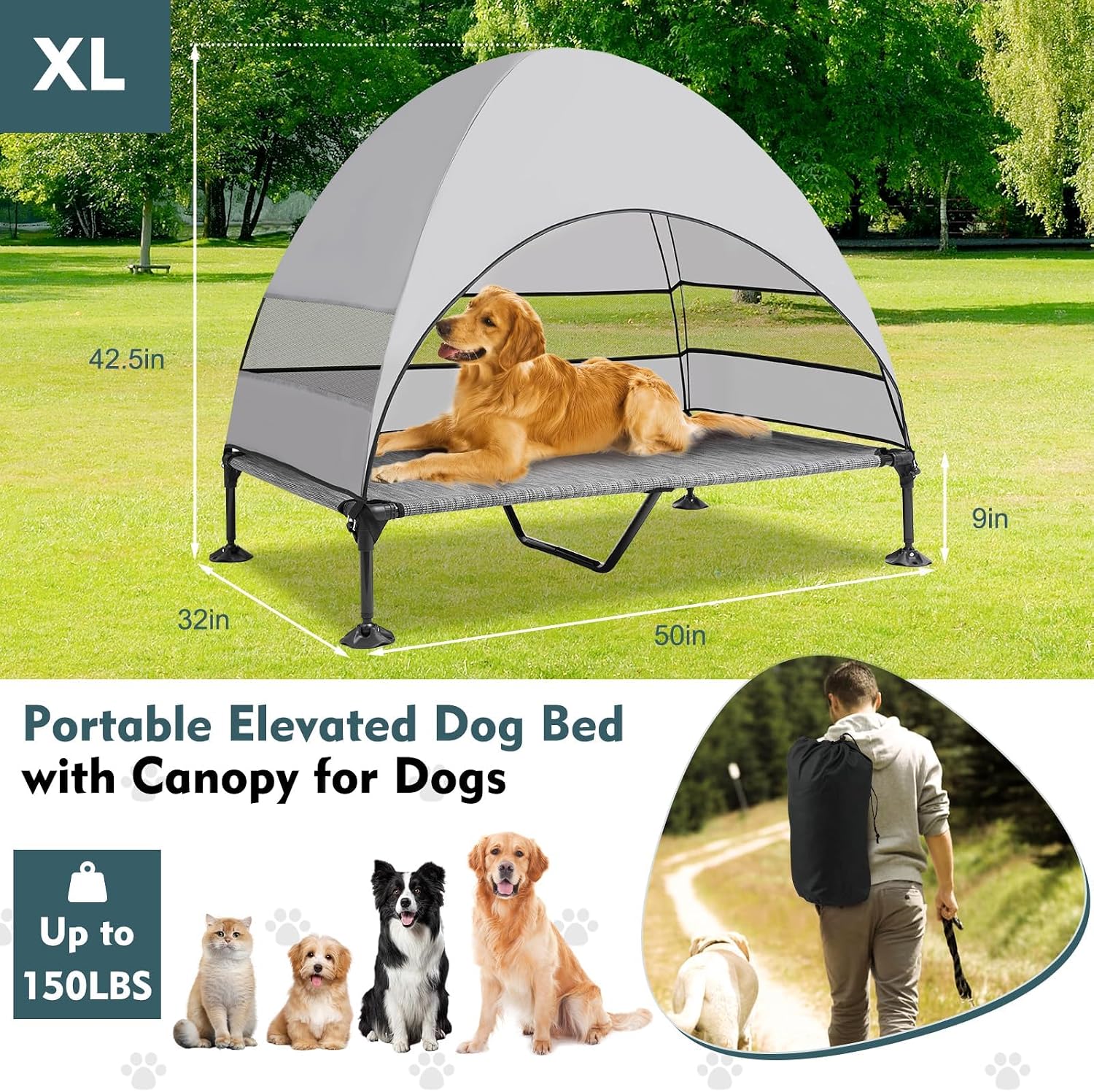 Detalle de Snagle Paw Large Dog Bed With Canopy: Raised Outdoor Dog Cot for Large Breeds