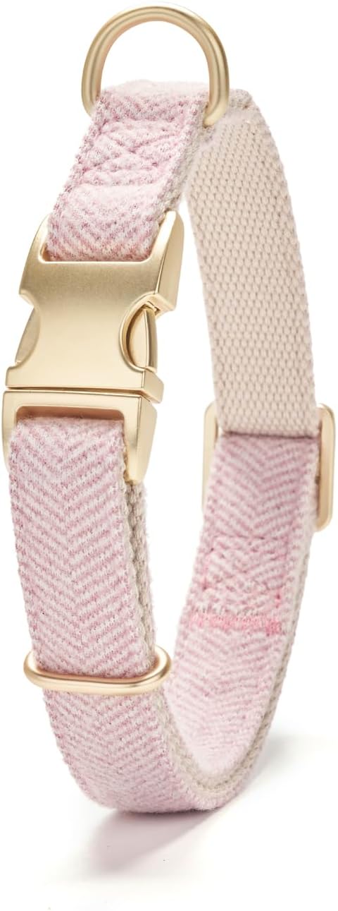 Detalle de Petiry Tweed Dog Collar with Metal Buckle – Adjustable cotton pink collar for medium dogs (31–49cm)