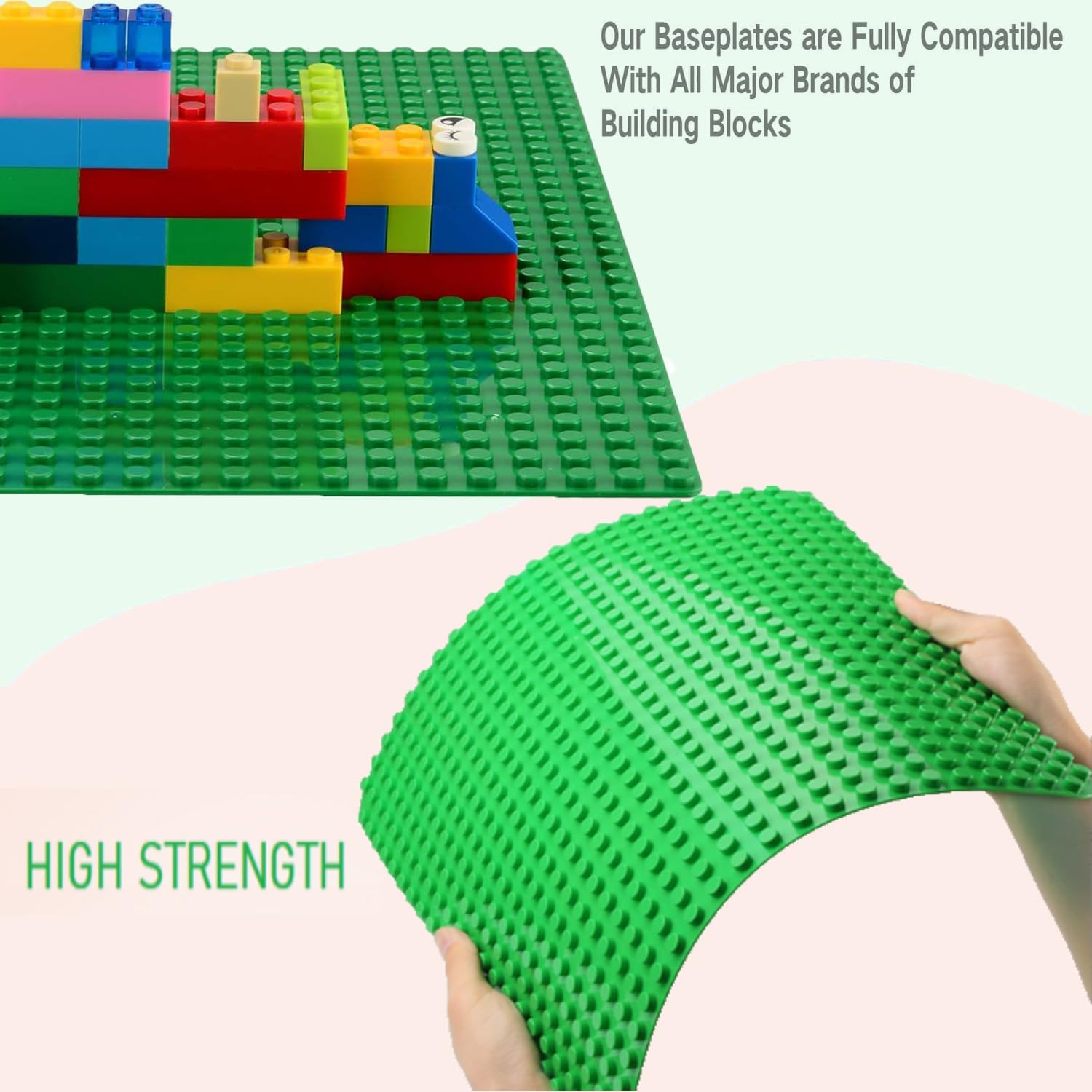 Detalle 2 de Große Bauplatte kompatibel mit LEGO DUPLO (2 Stück), 38 x 38 cm, grün – Classic Grundplatte für kreatives Vorschulspiel