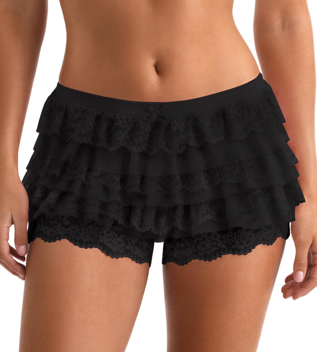 Detalle de SHARICCA CR26059 Mesh Ruffle Boyshort Underwear with Layered Lace and Bow