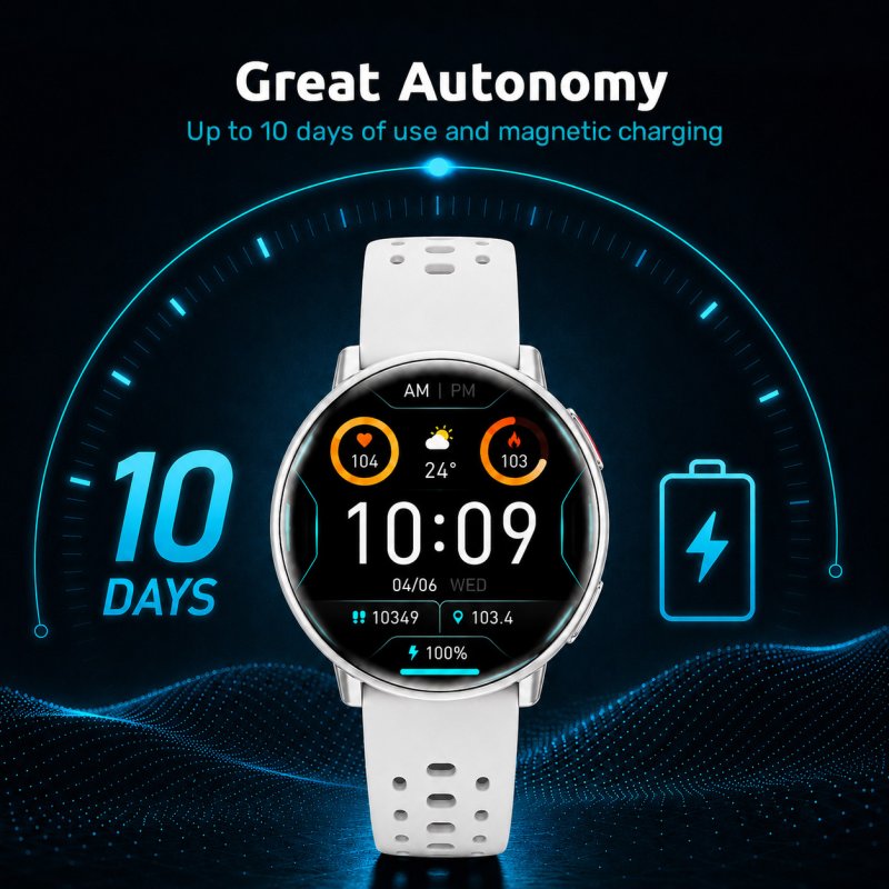 Detalle 2 de Nilait Watch Nova Pro: smartwatch AMOLED 1.43” con GPS, IA y llamadas Bluetooth (Blanco)