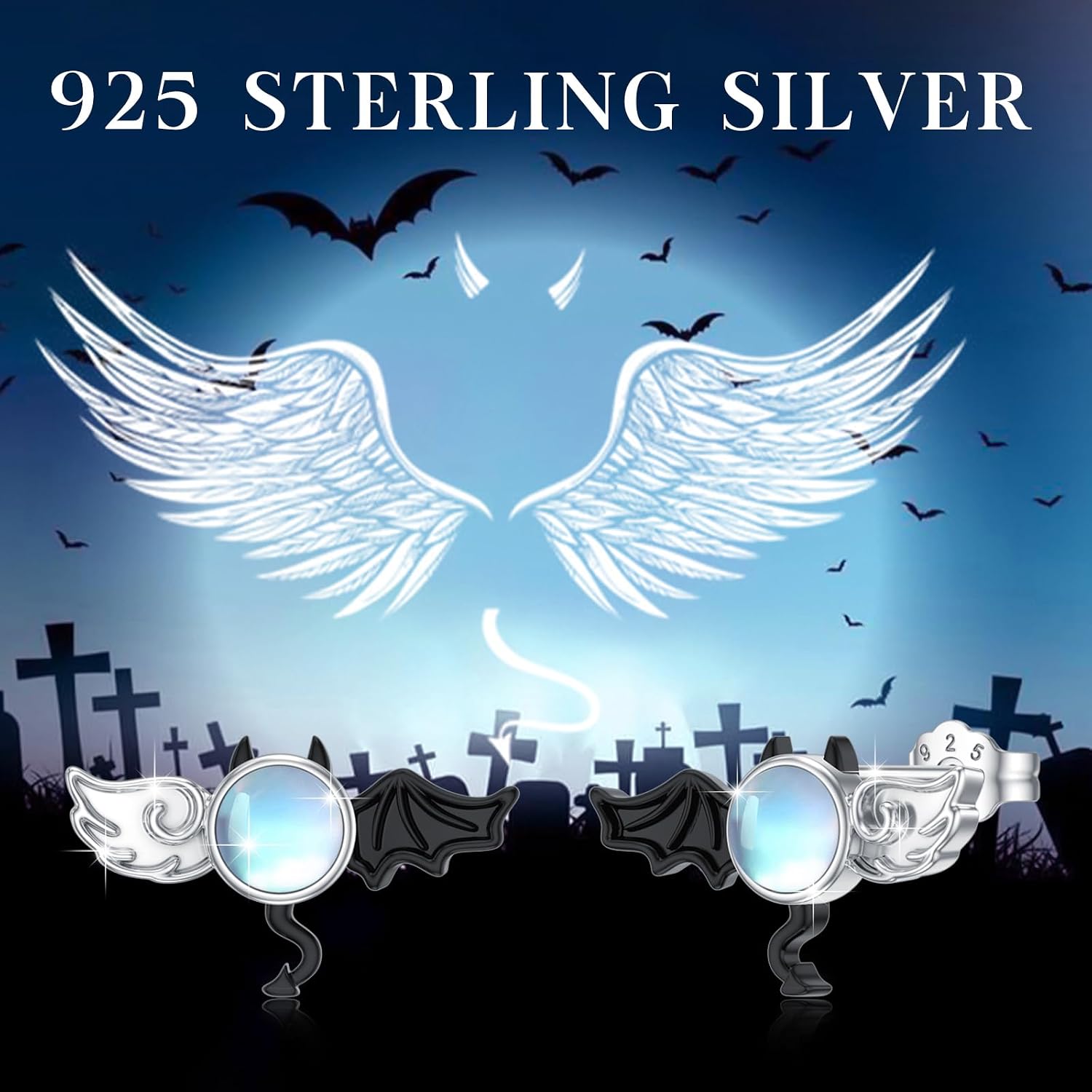 Thumbnail 6 de SOESON Engel & Teufel Ohrstecker aus 925 Sterling Silber mit Mondstein-Optik und Zirkonia