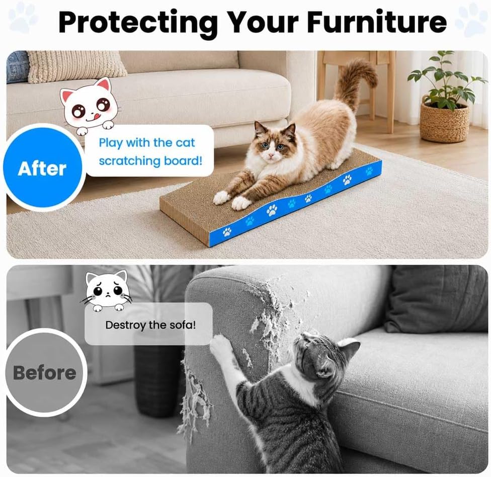 Detalle de Petslucent Cat Scratching Board: Double-Sided Corrugated Cardboard Scratcher (Medium, 2 Pack) with Catnip