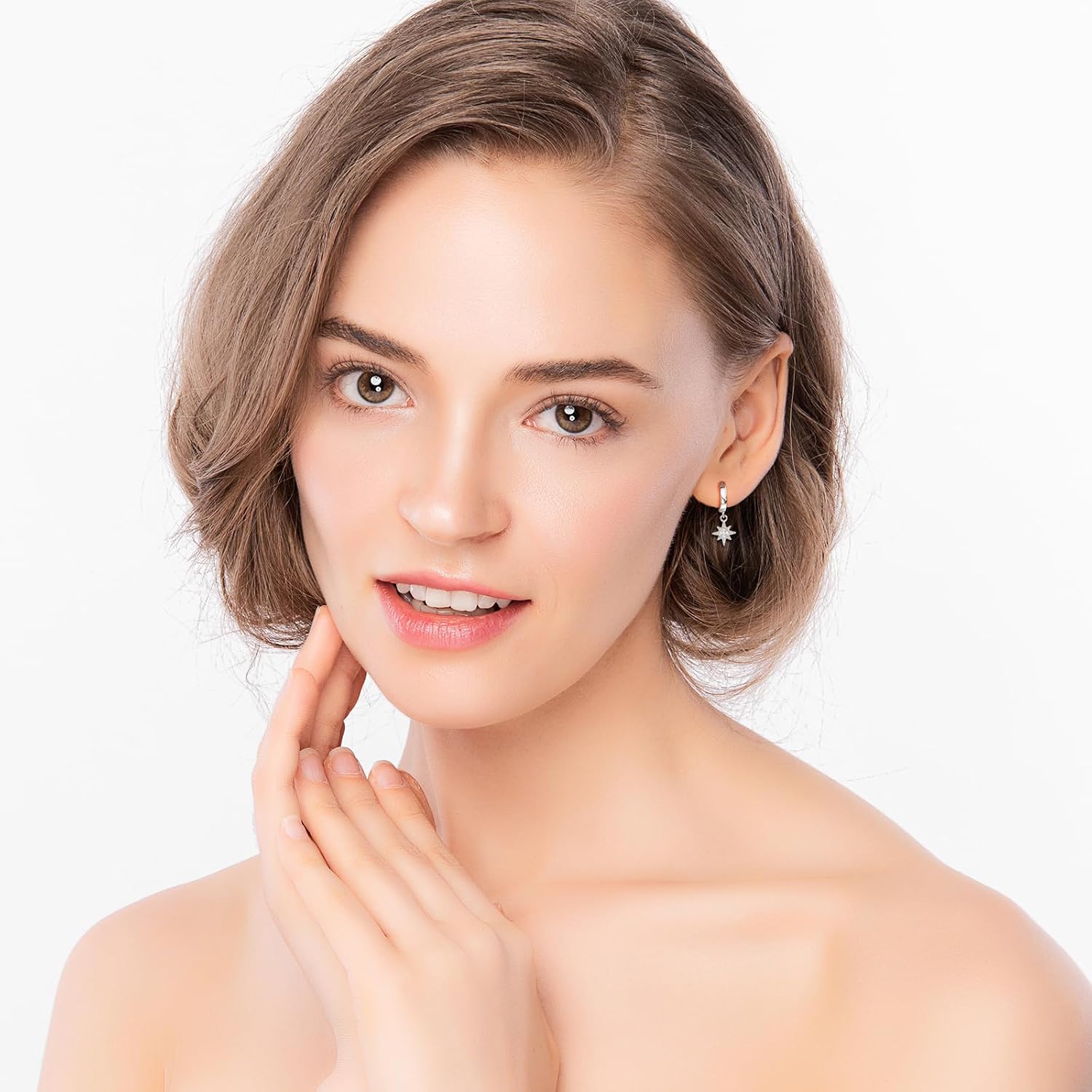 Detalle 2 de 925 Sterling Silver Moon & Star Huggie Hoop Earrings – Handmade Drop Dangle Jewellery