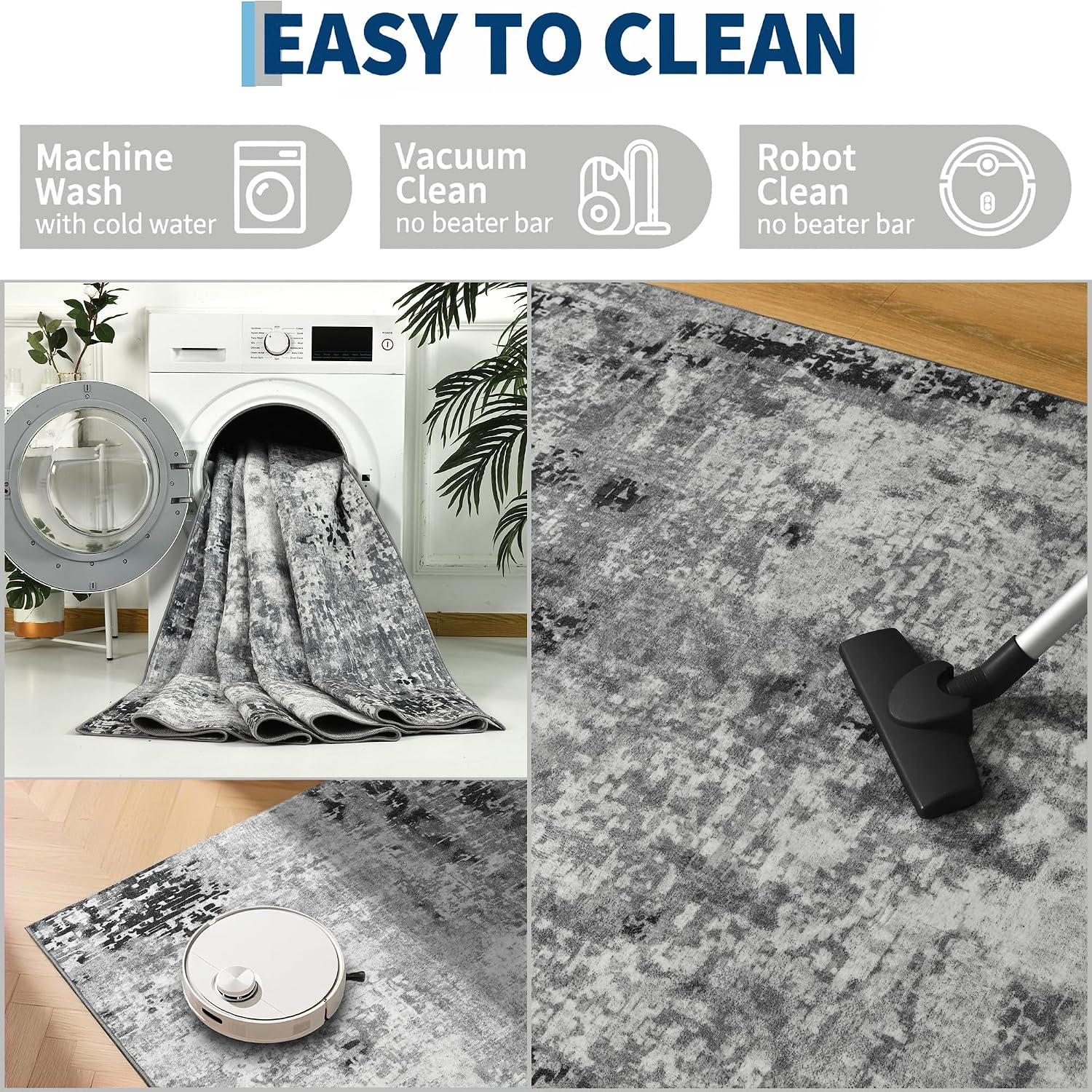 Thumbnail 5 de Ompaa Living Room Rug 7x10 Gray — Machine-Washable Abstract Faux Wool Area Rug