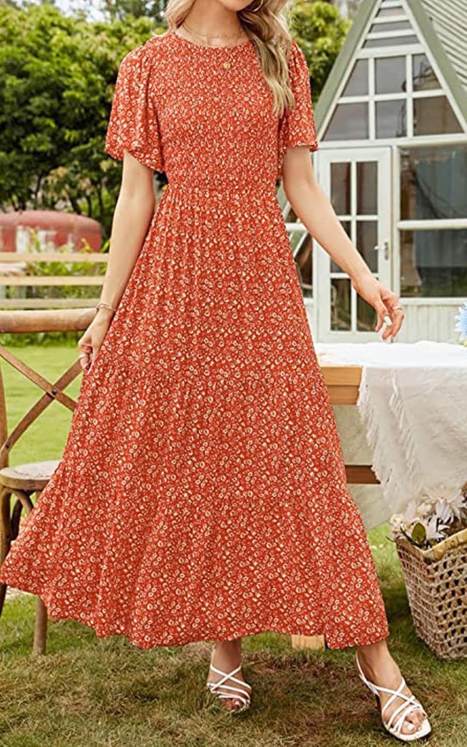 Detalle de PRETTYGARDEN Women's 2026 Summer Flutter Sleeve Floral Maxi Dress
