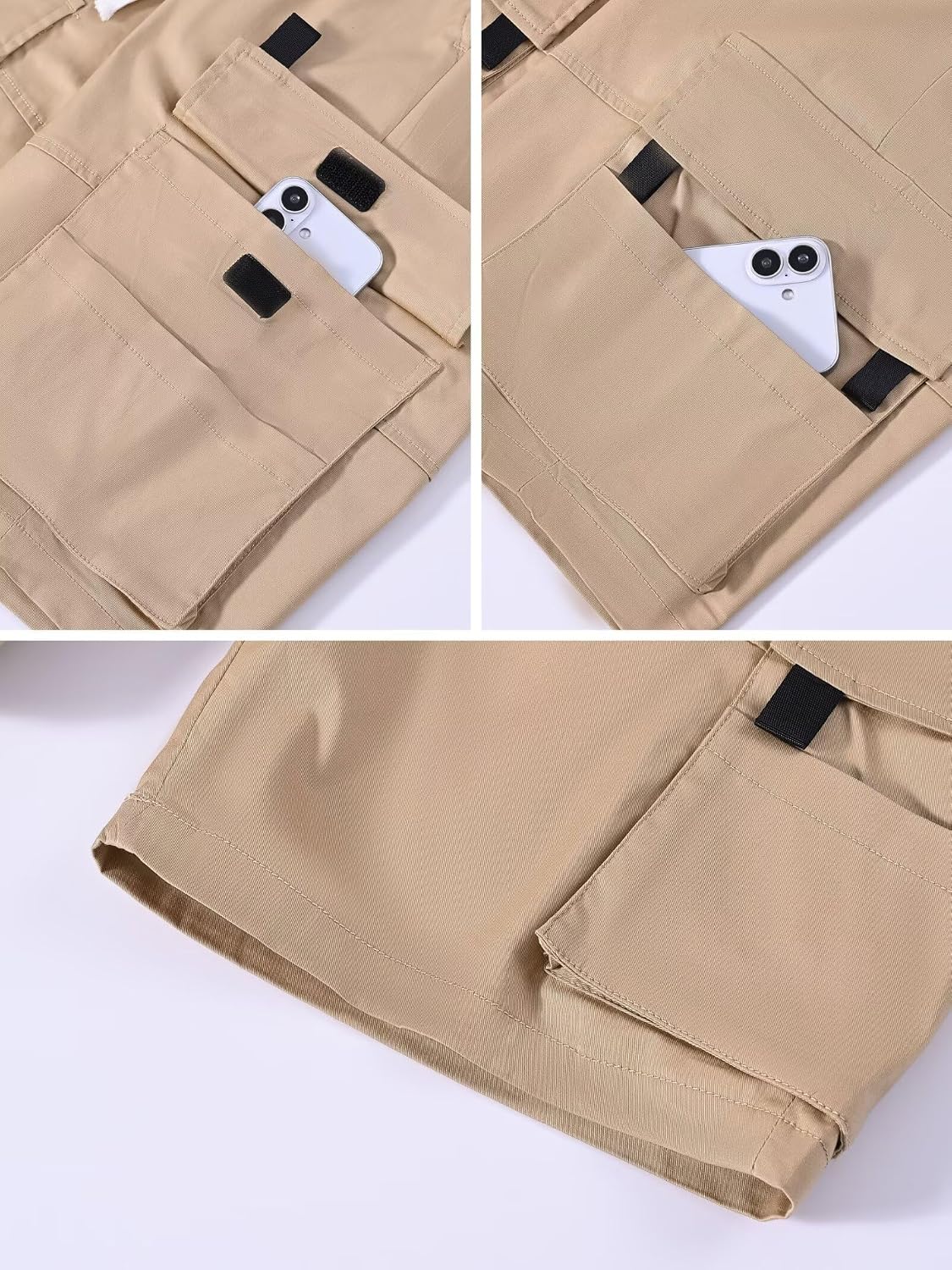 Detalle de PrimeCrest Mens Cargo Shorts: Breathable Cotton with Multi Pockets