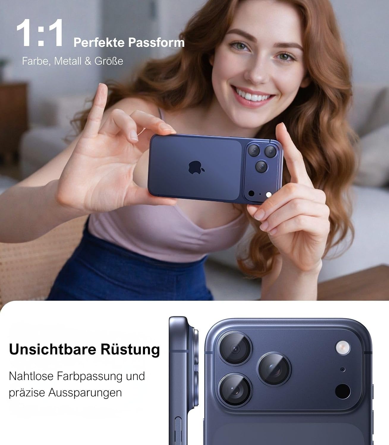 Detalle de TORRAS Kameraschutz für iPhone 17 Pro Max – 9H+-Glas, kratzfest, HD-klar, einfache Montage (blau)