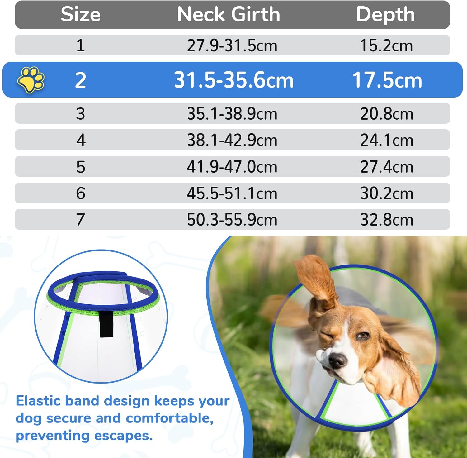 Detalle de Halskrause Hund Weich, Transparenter Kunststoff-Hundekragen Leckschutz – Blau, Größe 2