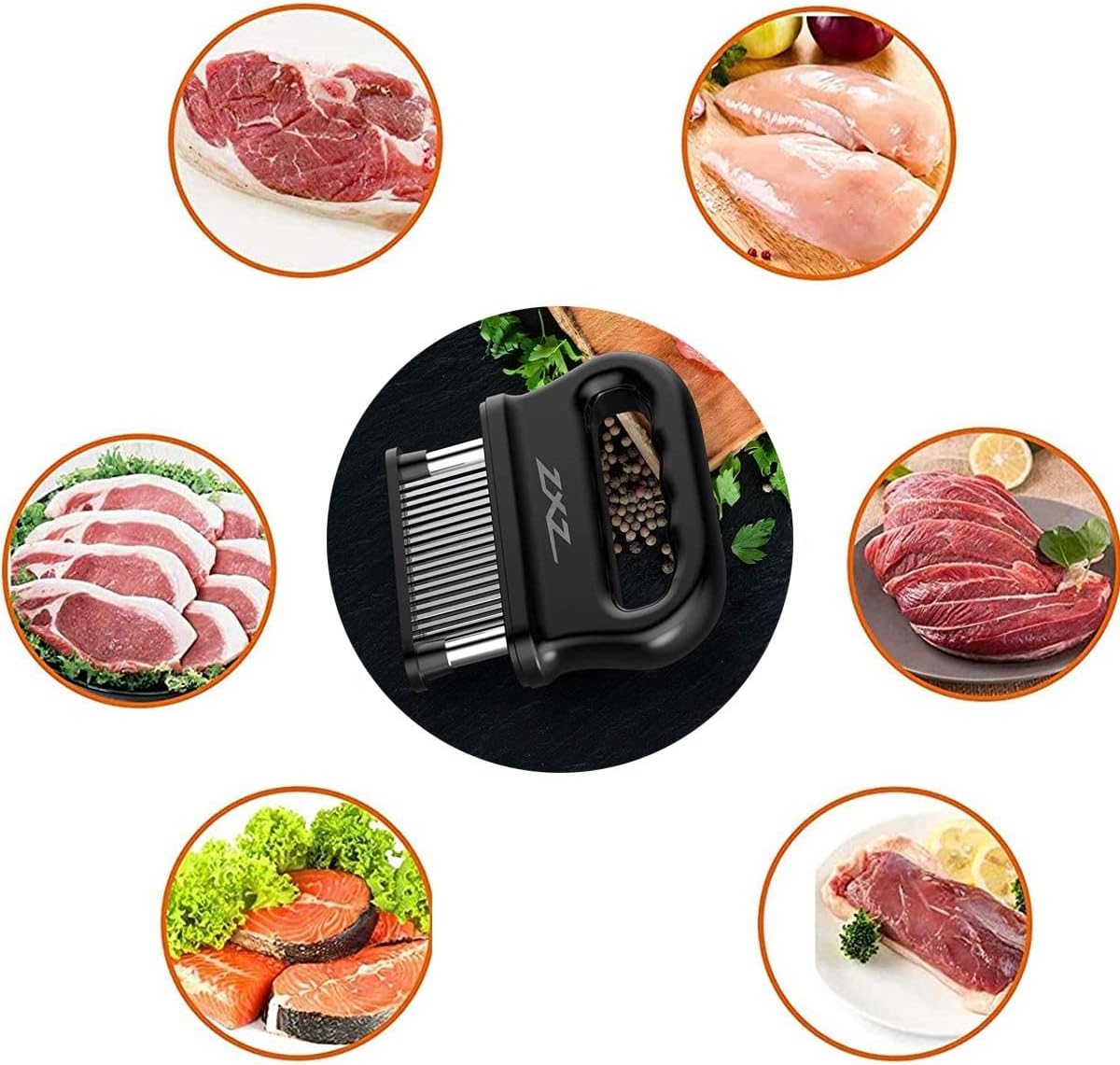 Detalle 2 de ZXZ 48-Blade Meat Tenderizer (Stainless Steel Sharp Needles) for Beef, Chicken, Steak & More