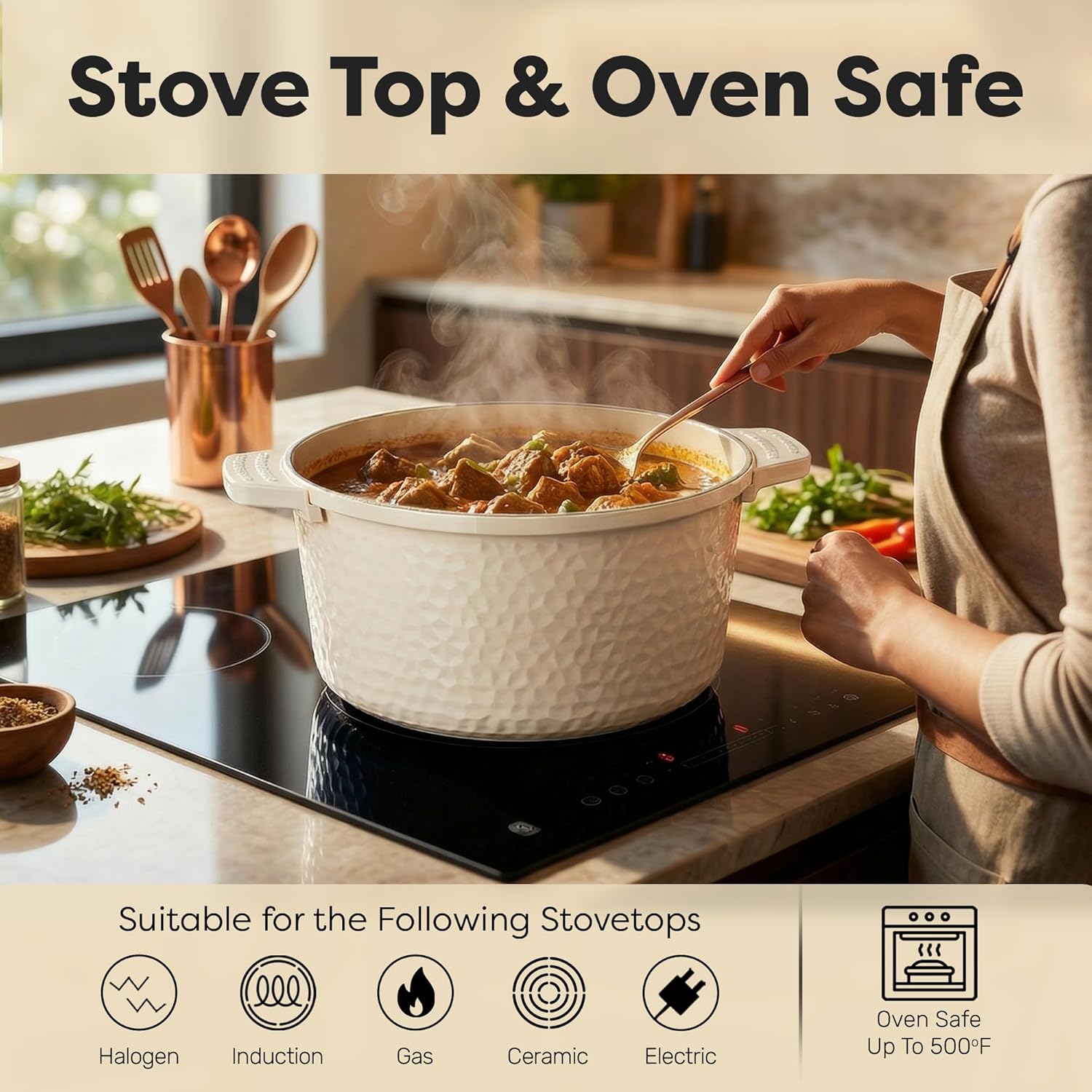 Thumbnail 6 de Gotham Steel Hammered 5 Qt Lightweight Dutch Oven with Lid & Holders