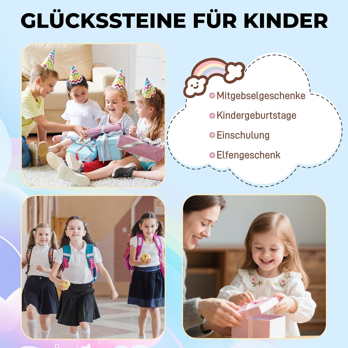 Detalle 2 de GUJOXILA Glückssteine Set – 10 Rohsteine mit Karten, Nanogel-Platte und Geschenkbox