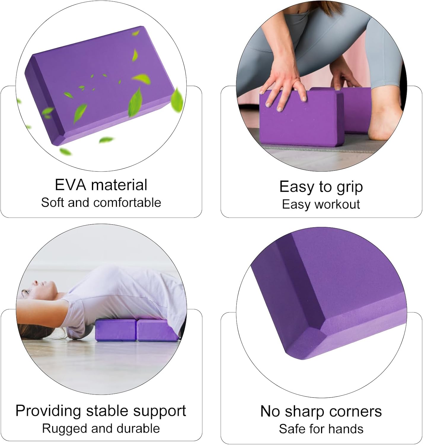 Detalle de HENGBIRD 2er Yogablöcke Set – Hochdichter EVA, rutschfest, 23×15×8 cm, Lila/Blau