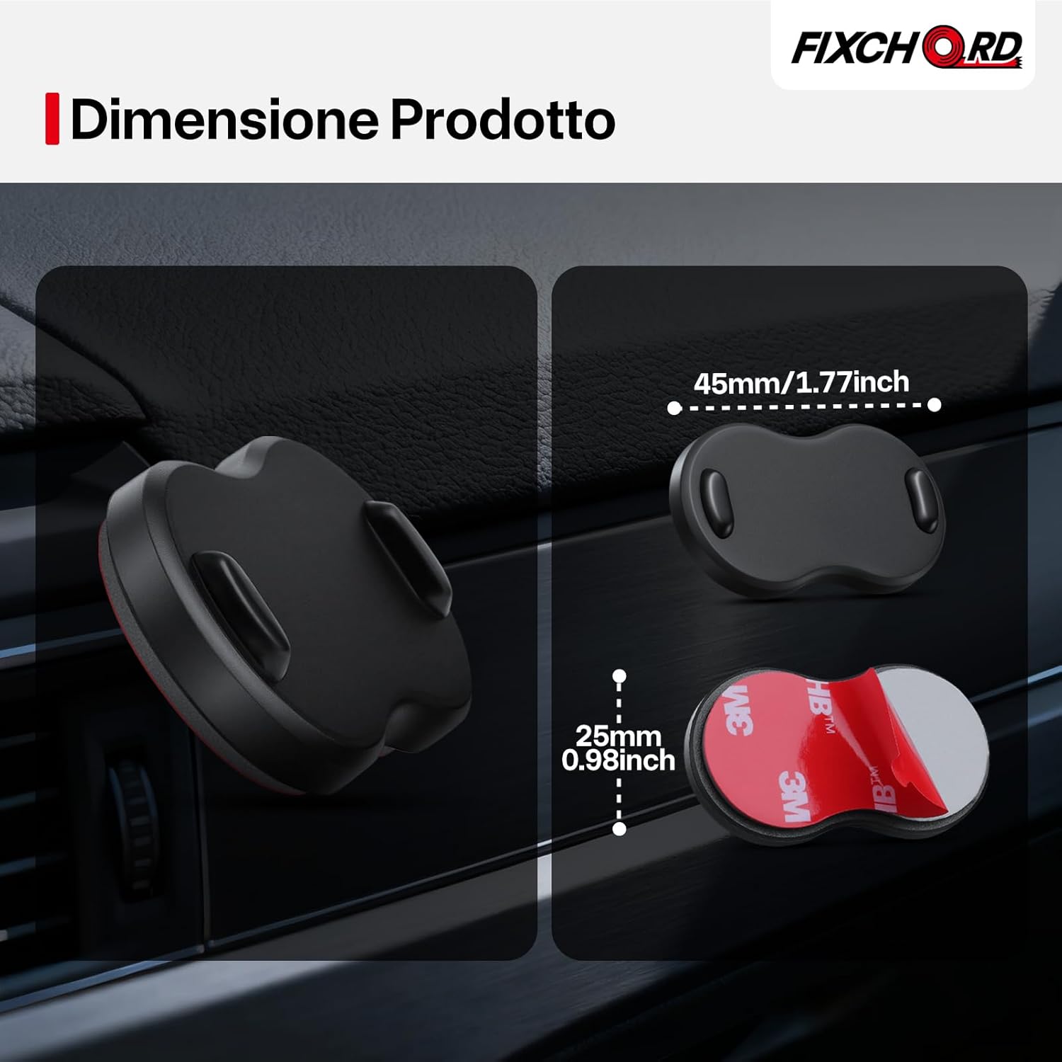 Thumbnail 1 de Supporto magnetico per auto FIXCHORD per OOONO CO-Driver NO2 con base adesiva 3M