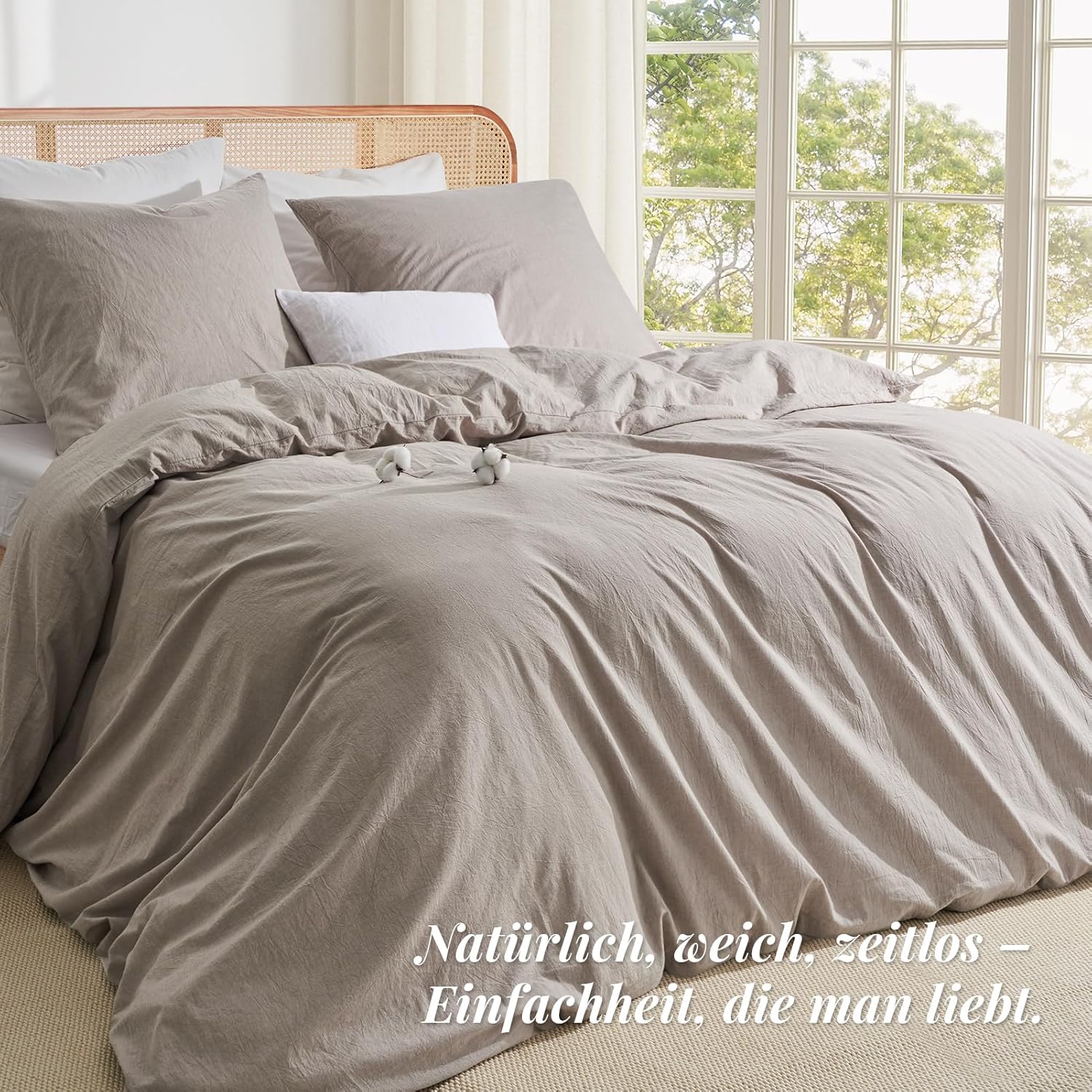 Thumbnail 1 de DuvetNova Bettwäsche 200x200 Baumwolle – 3-teilig, Leinen-Optik, Beige
