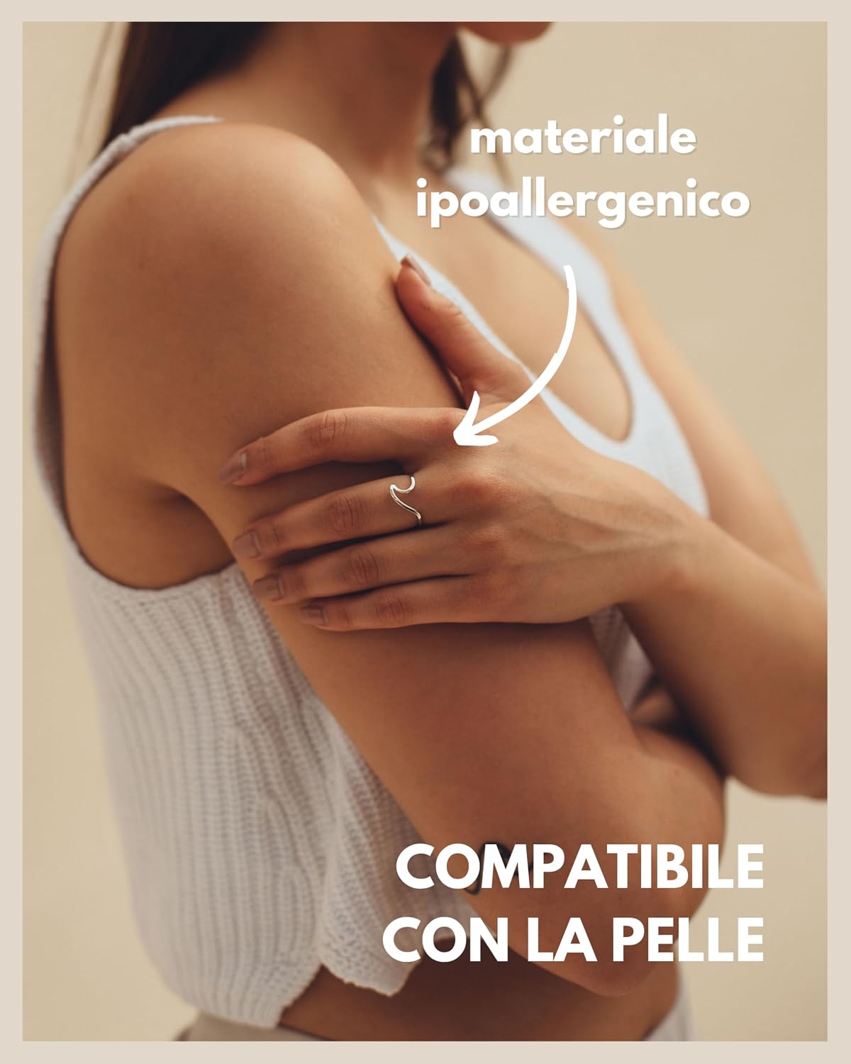 Detalle 2 de GD GOOD.designs Anello ondulato da donna impermeabile regolabile in acciaio inox (oro 18 carati, argento o oro rosa) con confezione regalo