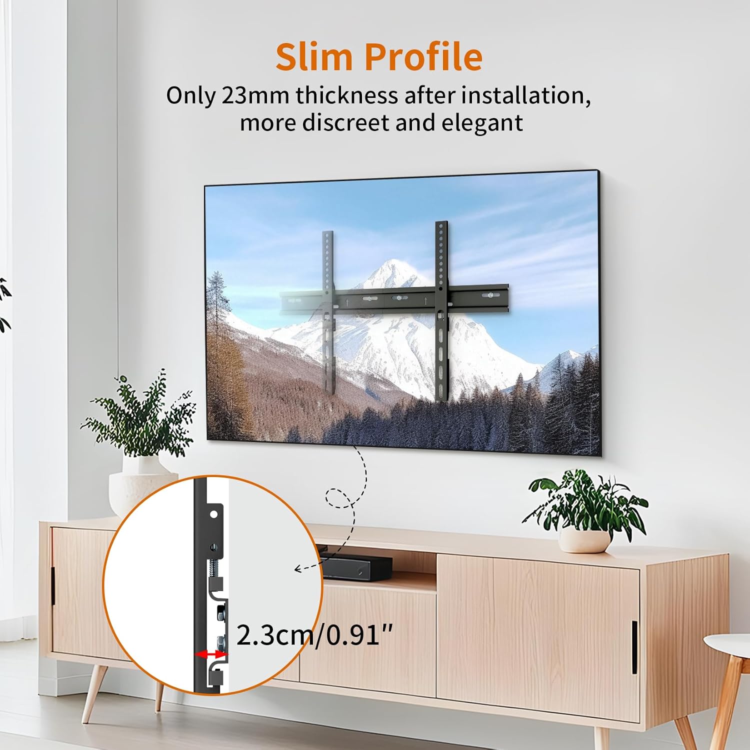 Detalle de UNHO Ultra Slim TV Wall Mount Bracket (18mm low profile) for 30–72-inch TVs up to 50kg, max VESA 600x400