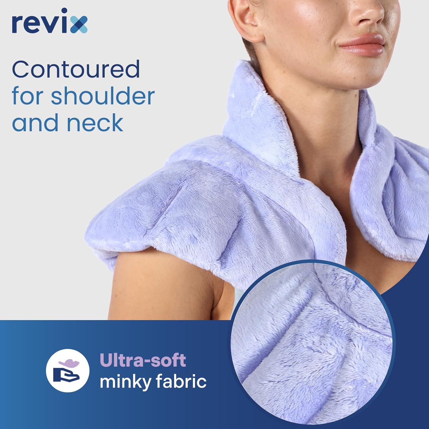 Detalle de REVIX REX006 Weighted Microwaveable Neck and Shoulder Wrap, Plush with Lavender Aromatherapy