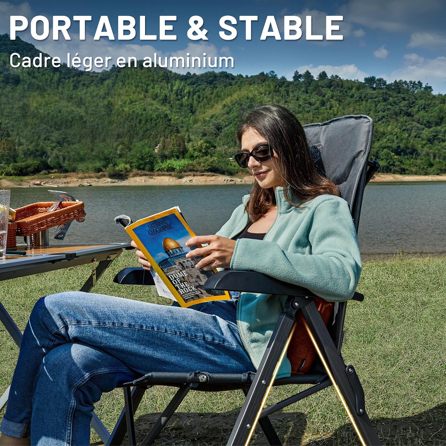 Detalle 2 de TIMBER RIDGE Chaise pliante de camping portable 4 positions jusqu’à 150 kg