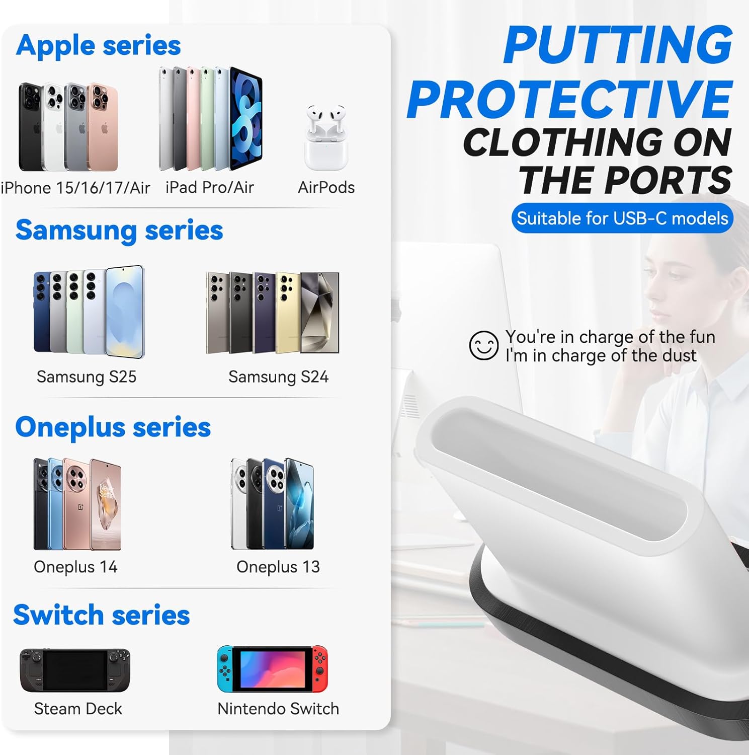 Thumbnail 6 de joremx 4-pack USB Type-C anti-dust port covers with speaker dust covers, cleaning putty & brushes (Black)