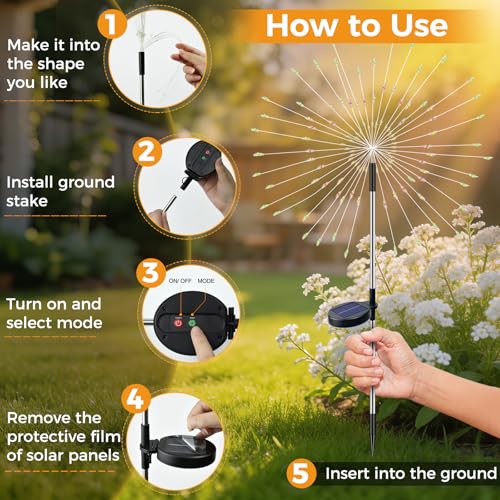Detalle de btfarm Solarlampen für außen – 4er-Set, 120LED, 8 Modi, wasserdicht