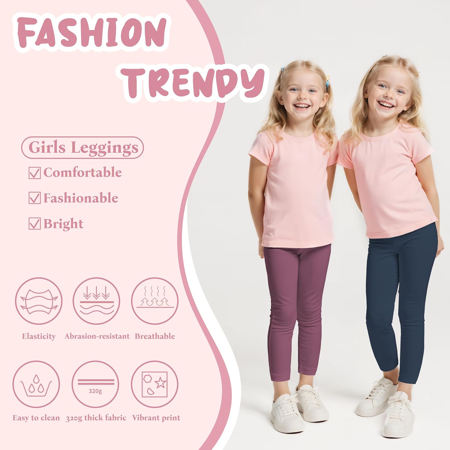 Detalle de Whimtoyland Girls’ Leggings 5-Pack, Ankle-Length Stretch, Sizes 4–12