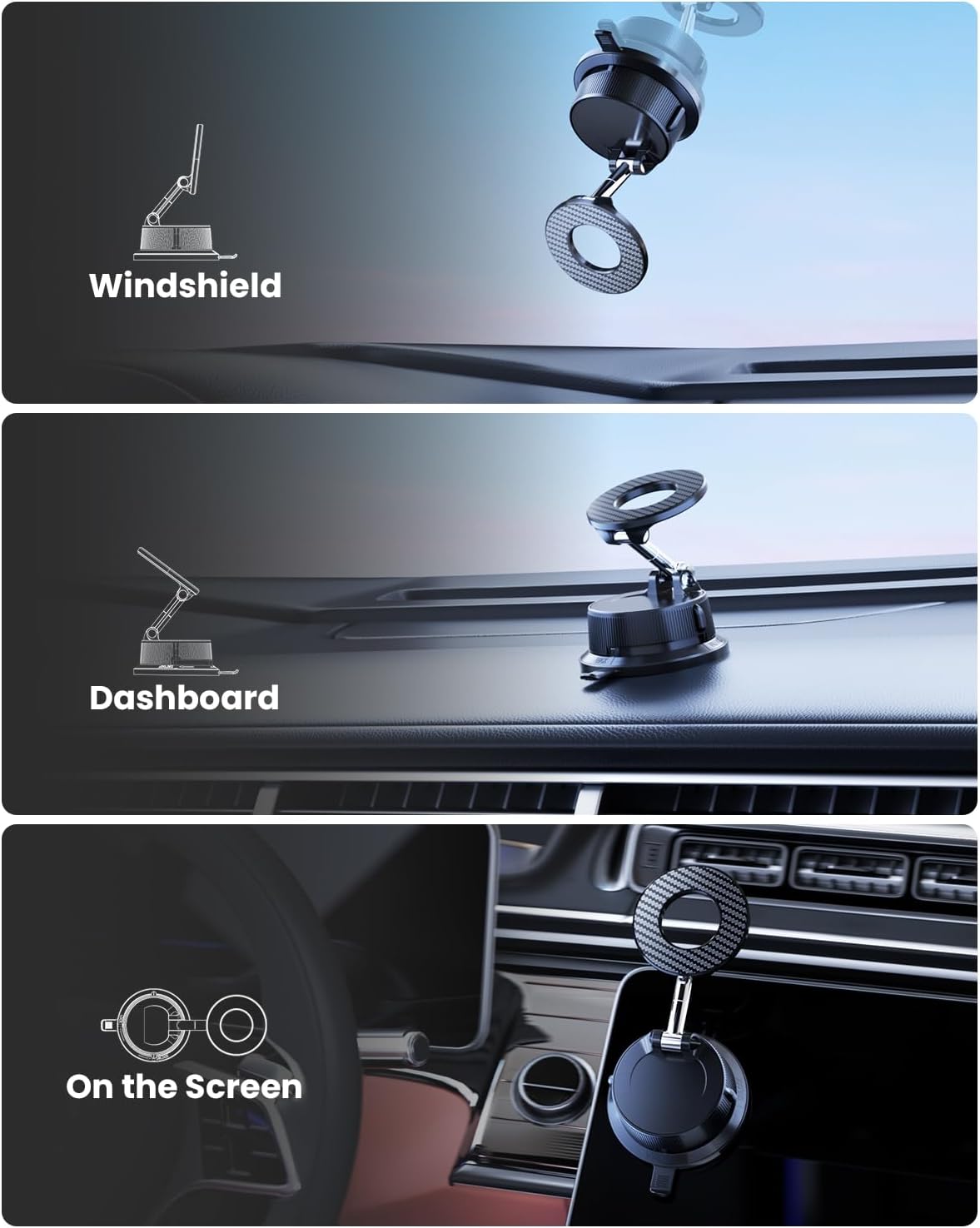 Thumbnail 1 de DigiHero Car Phone Holder Magnetic with Vacuum Suction – 360° Rotatable