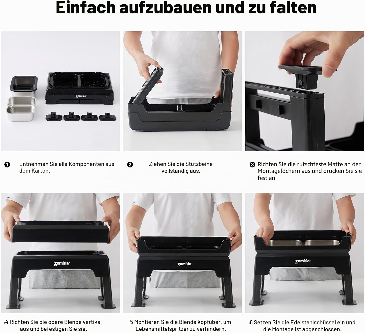 Detalle 2 de ZOMISIA Hundenapf erhöht 6-fach höhenverstellbar (3-in-1) mit Slow-Feeder und 2 Edelstahlschalen, 1,6 l