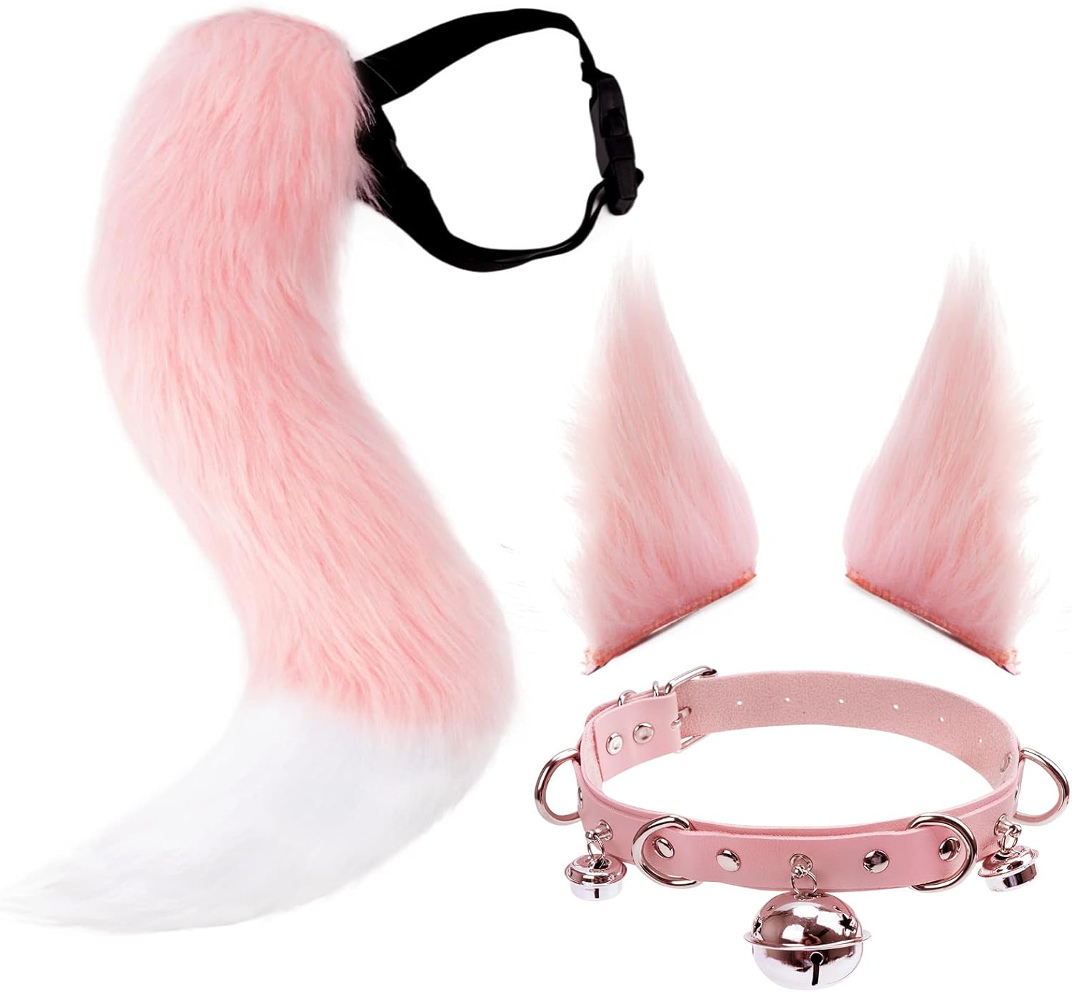 DRESHOW Fuchs Kunstpelz Schwanz + Katzenohren Haarspange + Halsband Cosplay-Set – Halloween und Karneval