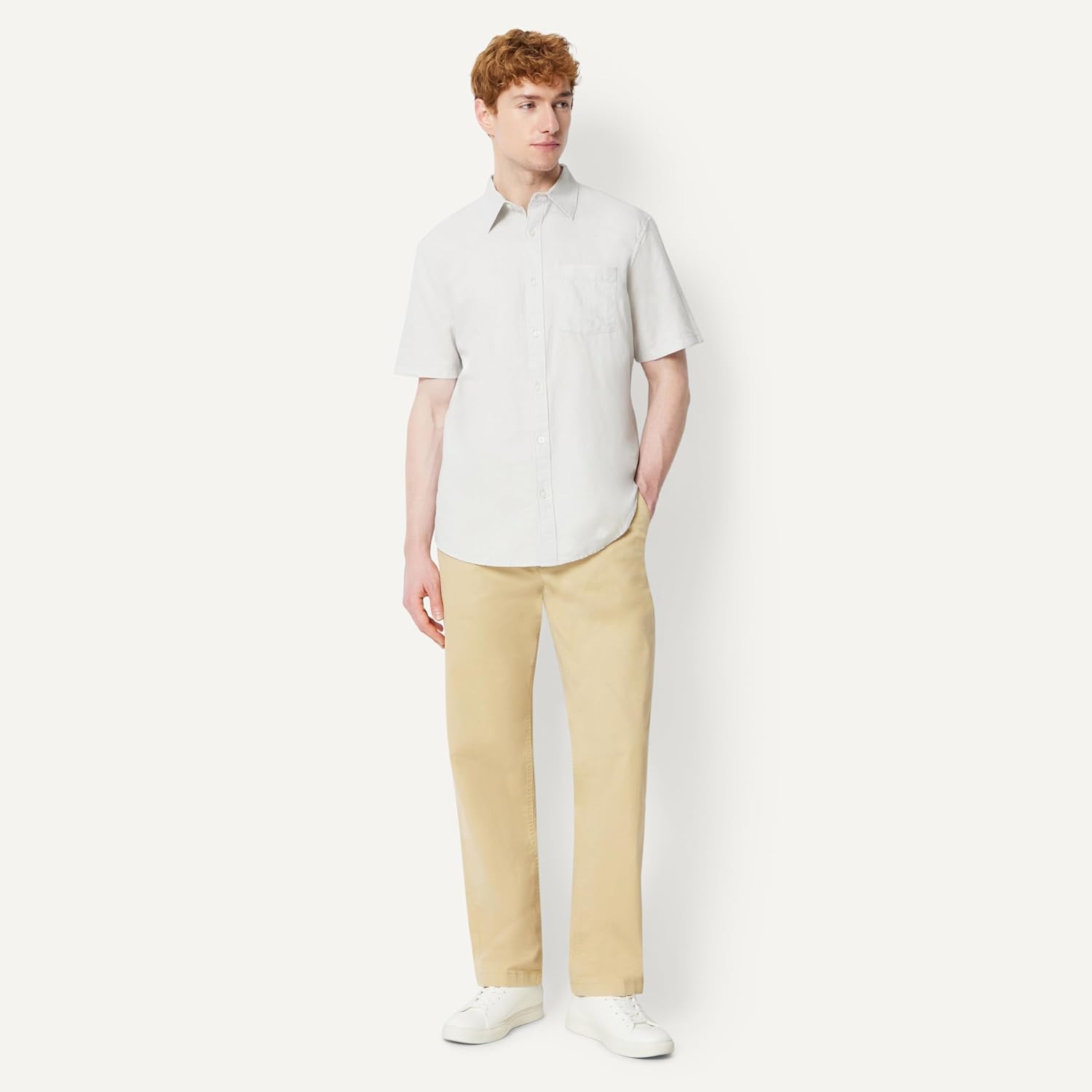 Detalle de Amazon Essentials Herren Kurzärmliges Regular-Fit-Leinenhemd