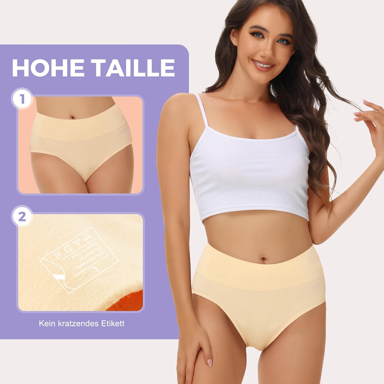 Detalle de IceReco Damen Unterhosen Baumwolle 5er Pack – Hohe Taille, atmungsaktiv und sanft zur Haut