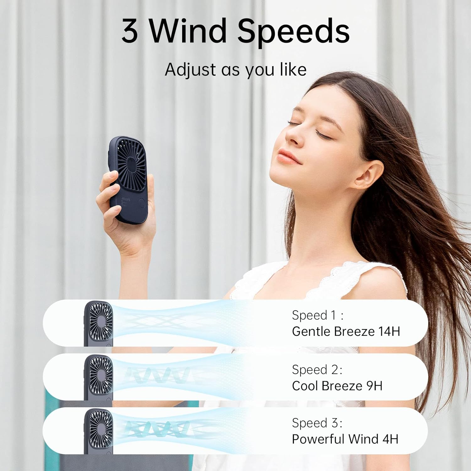 Thumbnail 1 de JISULIFE handheld mini fan (3 speeds) – ultra-slim USB rechargeable pocket fan in blue