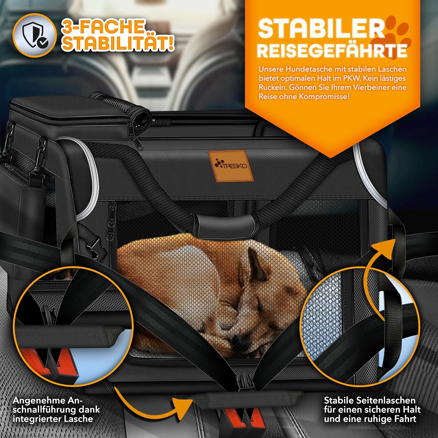 Detalle de TRESKO® faltbare Hundebox XXXL 102x69x69 cm mit Leckmatte, Spatel & Reflektoren