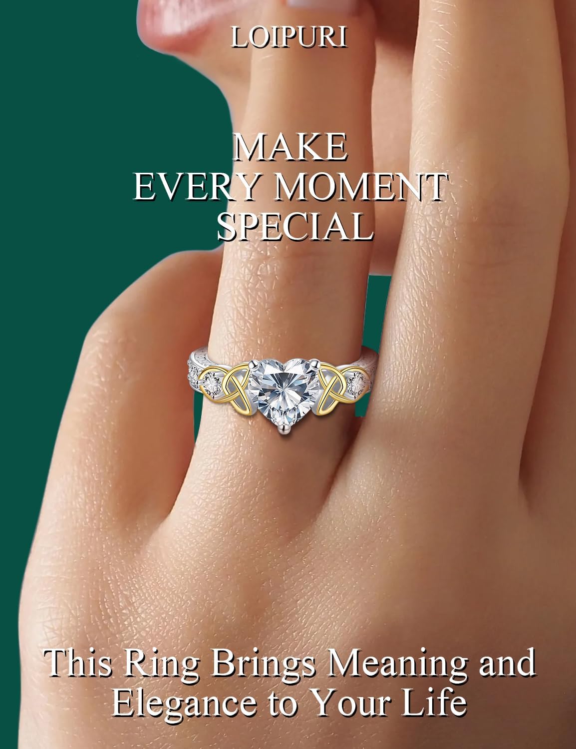 Detalle 2 de LOIPURI Moissanite 2CT Heart Promise Ring 💍