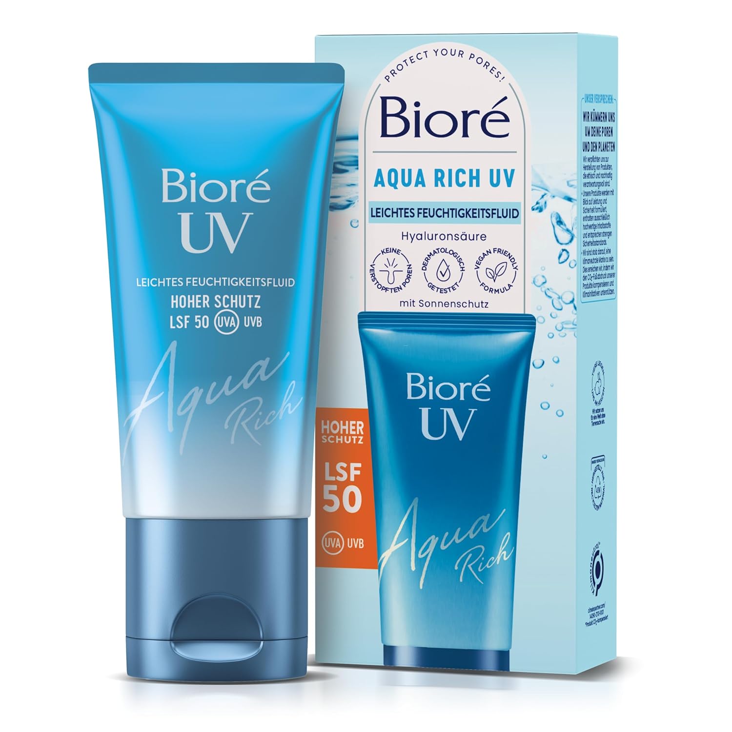 Detalle de Biore Aqua Rich UV LSF 50 leichtes Fluid für Gesicht