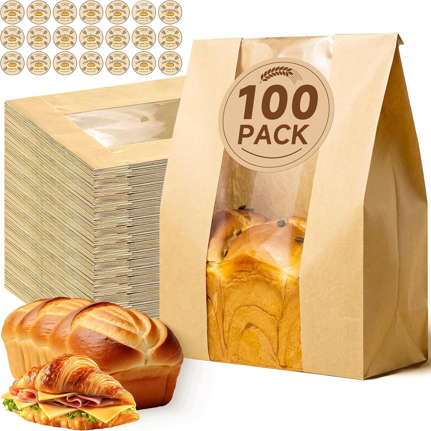 Detalle de Tripho 100 Pcs Bread Bags with Clear Window and 120 Stickers for Homemade Bread