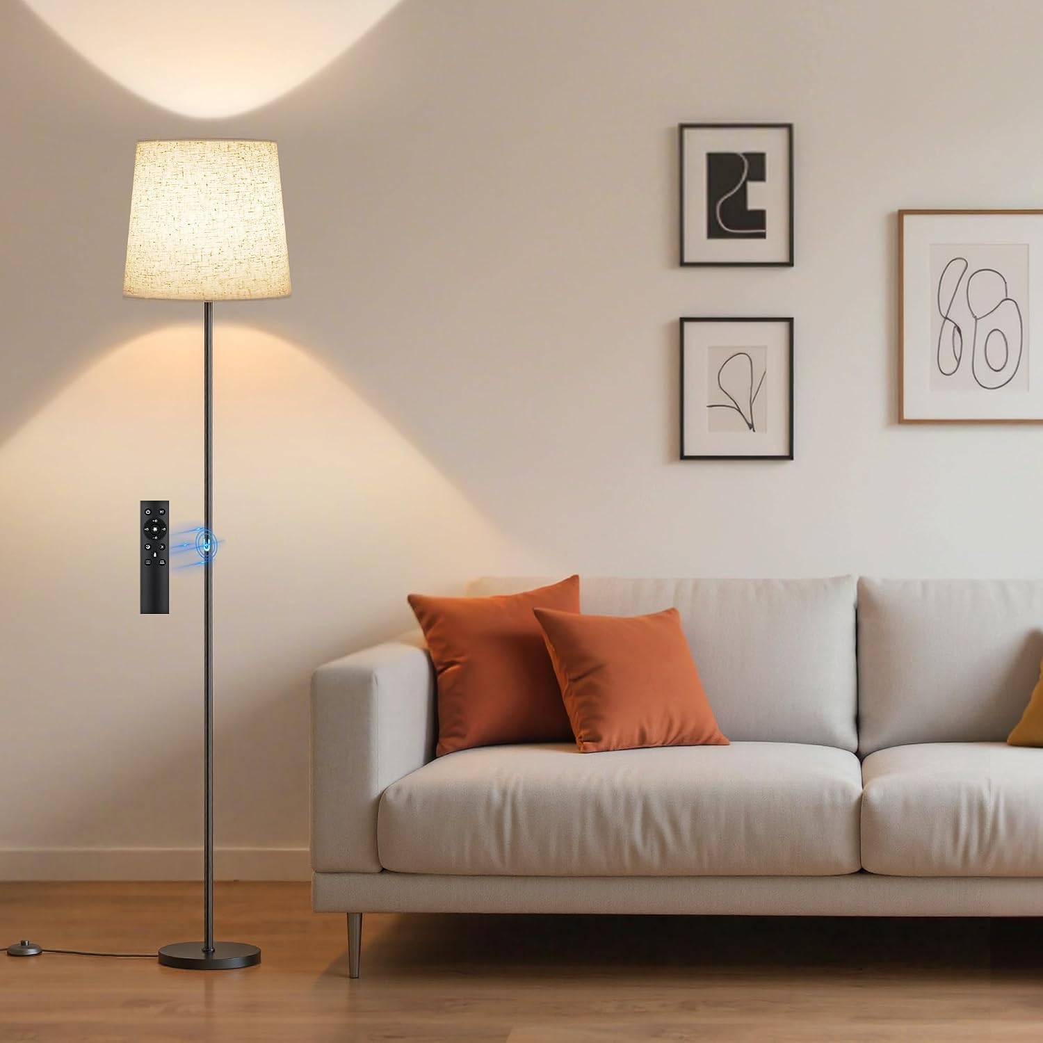 Detalle de SIBRILLE 9W LED-Stehlampe mit Dimmer und Leinen-Schirm