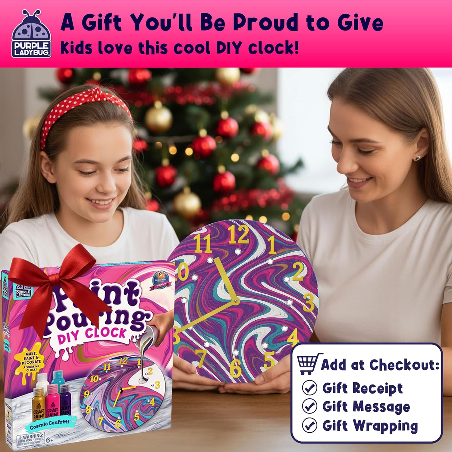 Thumbnail 2 de Cosmic Confetti Paint Pouring DIY Clock Kit for Kids (Ages 6-12) – Complete Craft Set