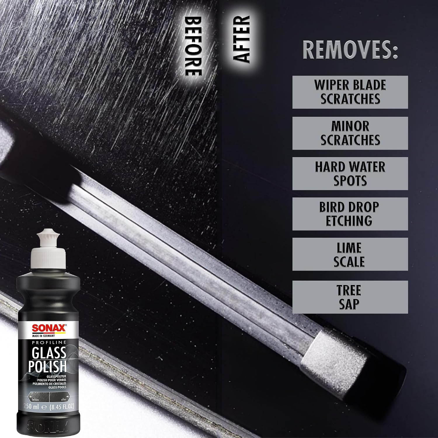 Detalle de SONAX PROFILINE Glass Polish (250 ml) – polissage sans silicone pour vitres automobiles