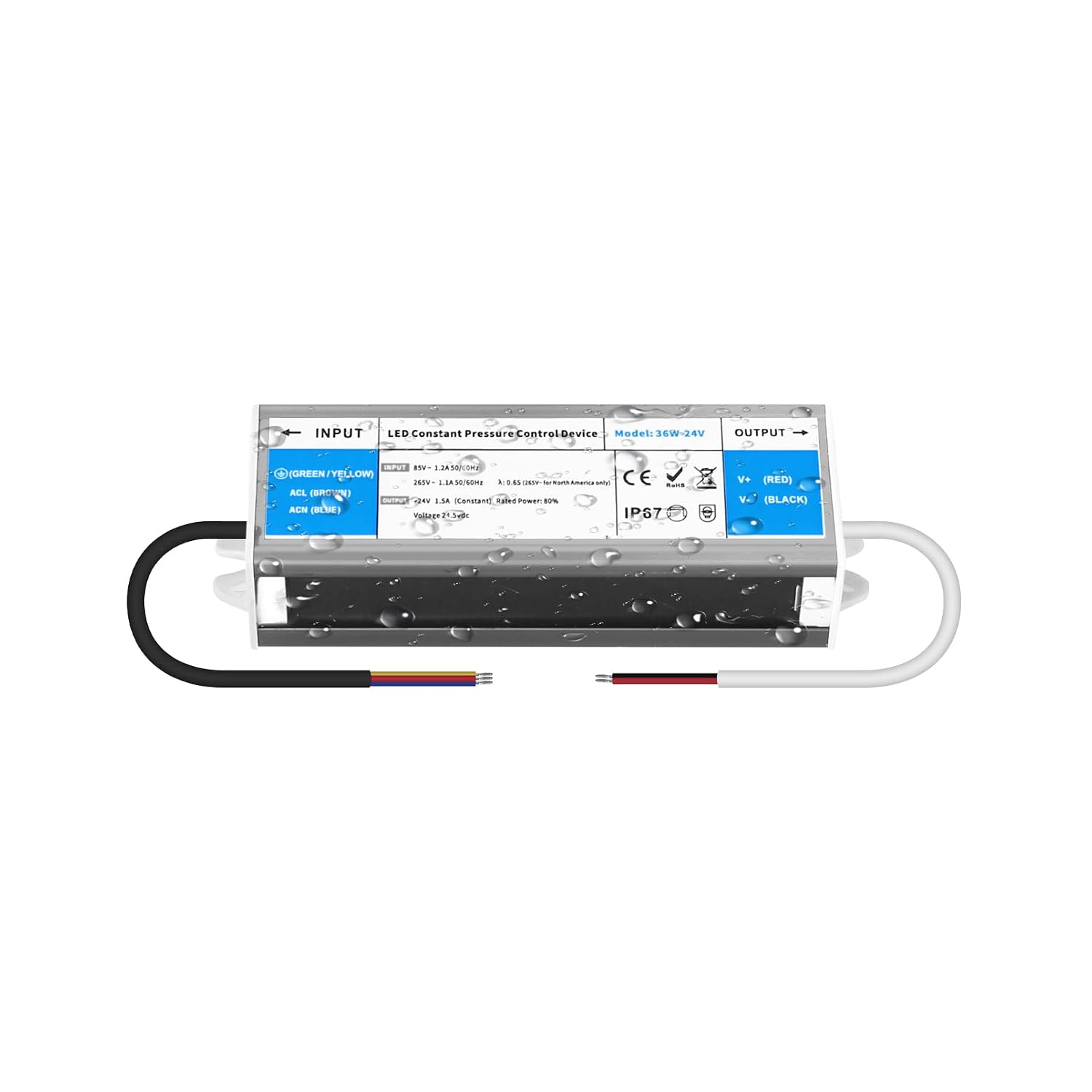 Detalle de YOODI 24V 36W nätadapter, 1,5 A, IP67 för LED-belysning