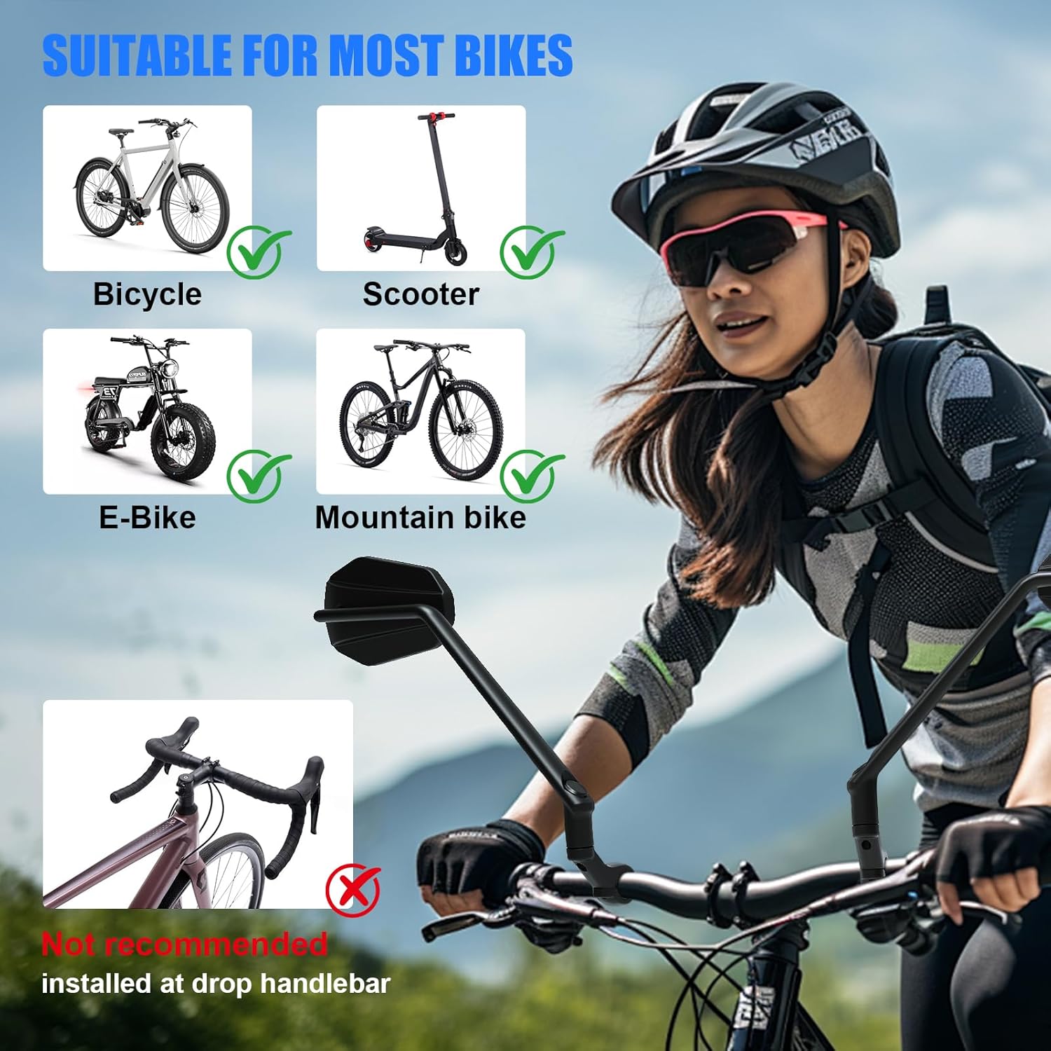 Thumbnail 5 de Diyife Long Bike Mirror with HD large wide-angle lens (1 pair) – 360° rotatable rearview for handlebars 22–25.5mm