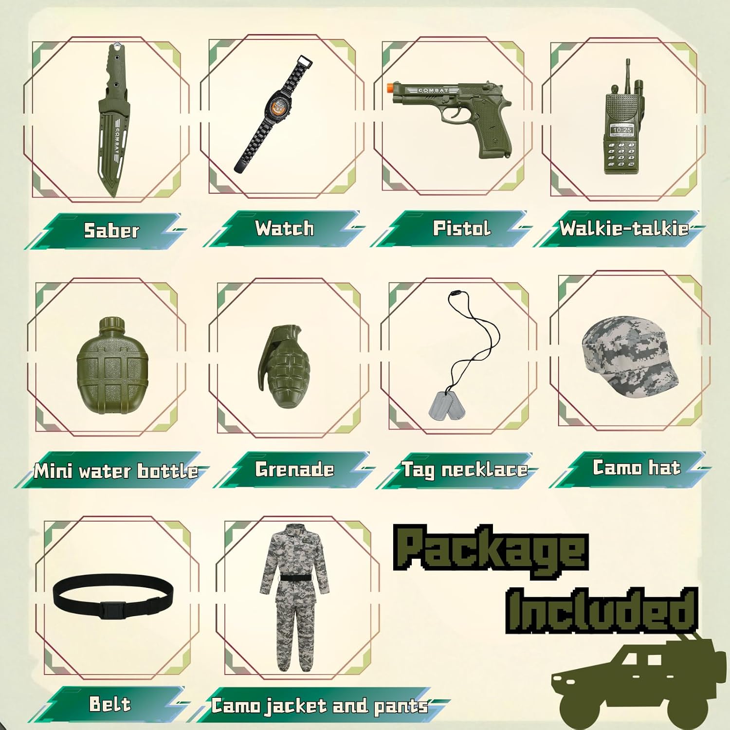 Detalle de Yolsun Kids' Army Costume, 11-Piece Set