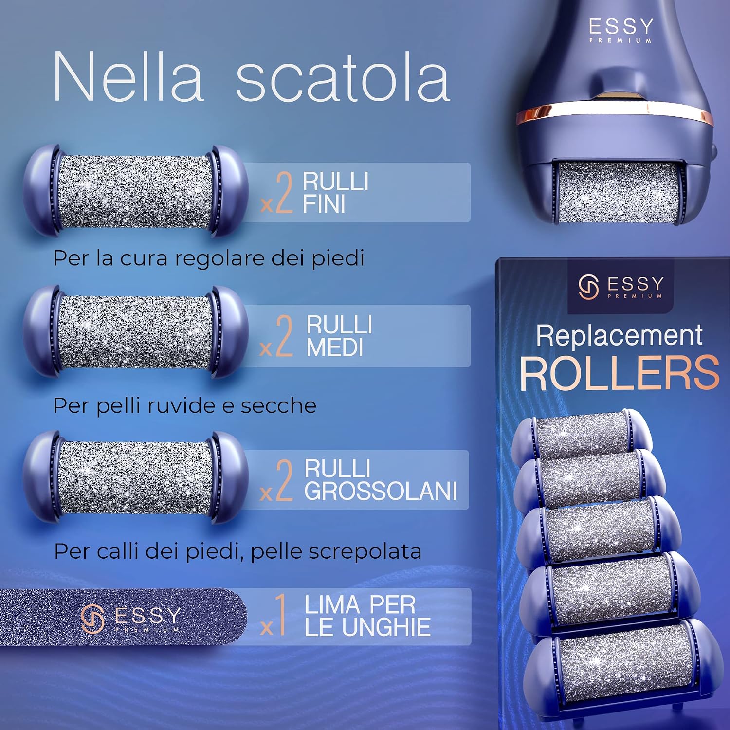 Thumbnail 5 de Essy Lima elettrica per pedicure con 5 rulli sostituibili per calli e duroni (Marina)