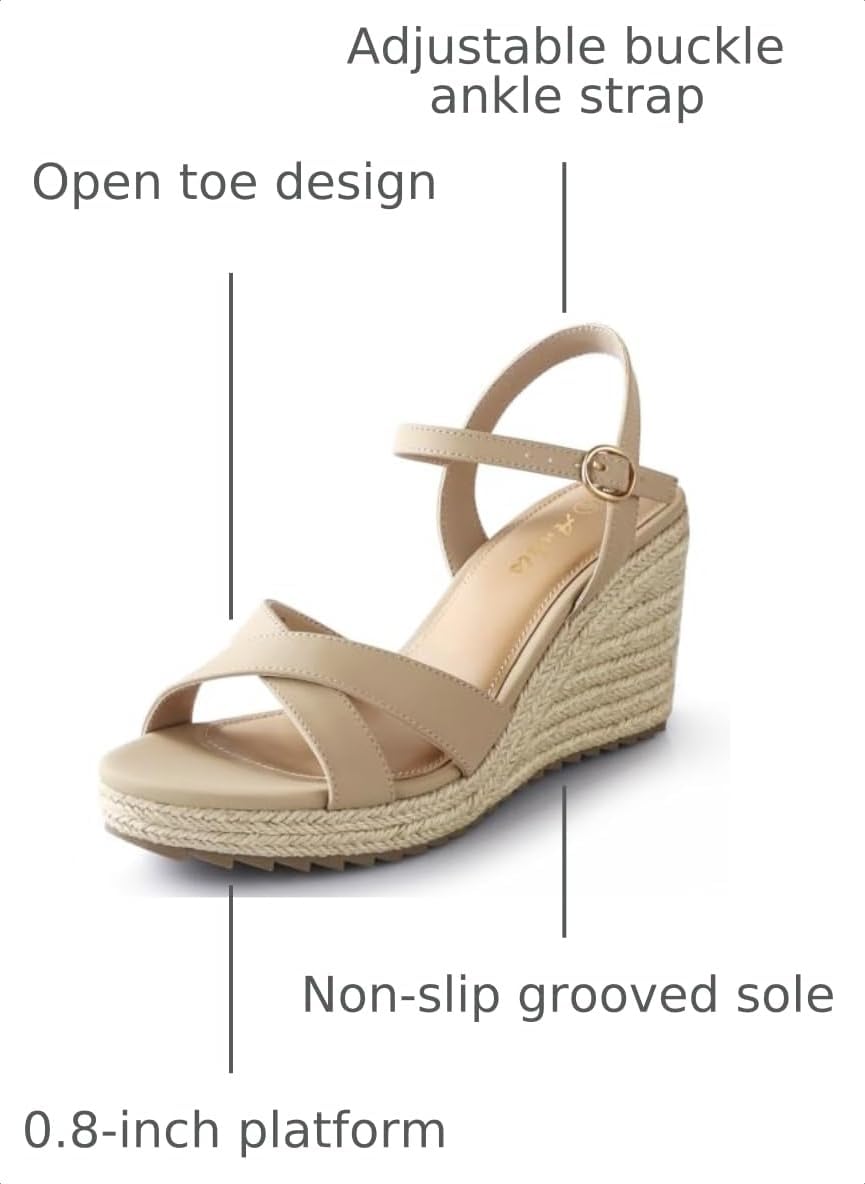 Detalle de Ankis Women’s Wedge Sandals – 3.4-Inch Espadrille Heels with Open Toe and Adjustable Anklet