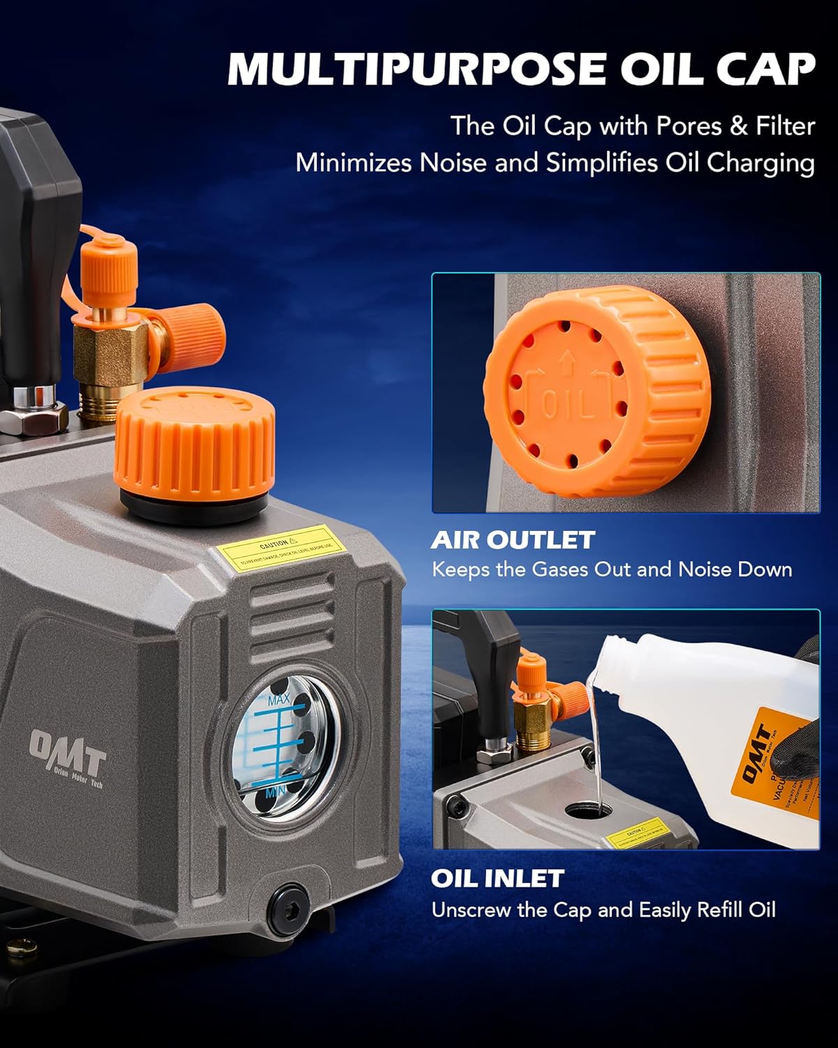 Thumbnail 2 de Orion Motor Tech Vacuum Pump: 4 CFM, 1/3 HP Single-Stage HVAC Pump Kit