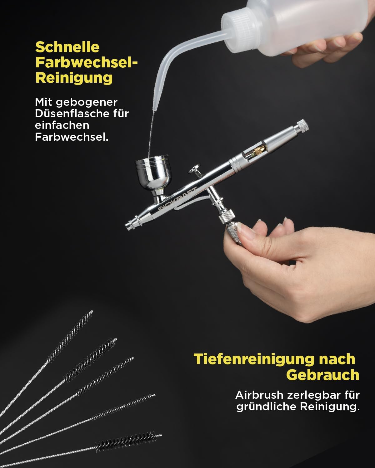 Detalle de InoKraft Airbrush-Set mit Kompressor (1/6 HP), 3 Düsen (0,2 / 0,3 / 0,5 mm) & Airbrushpistole